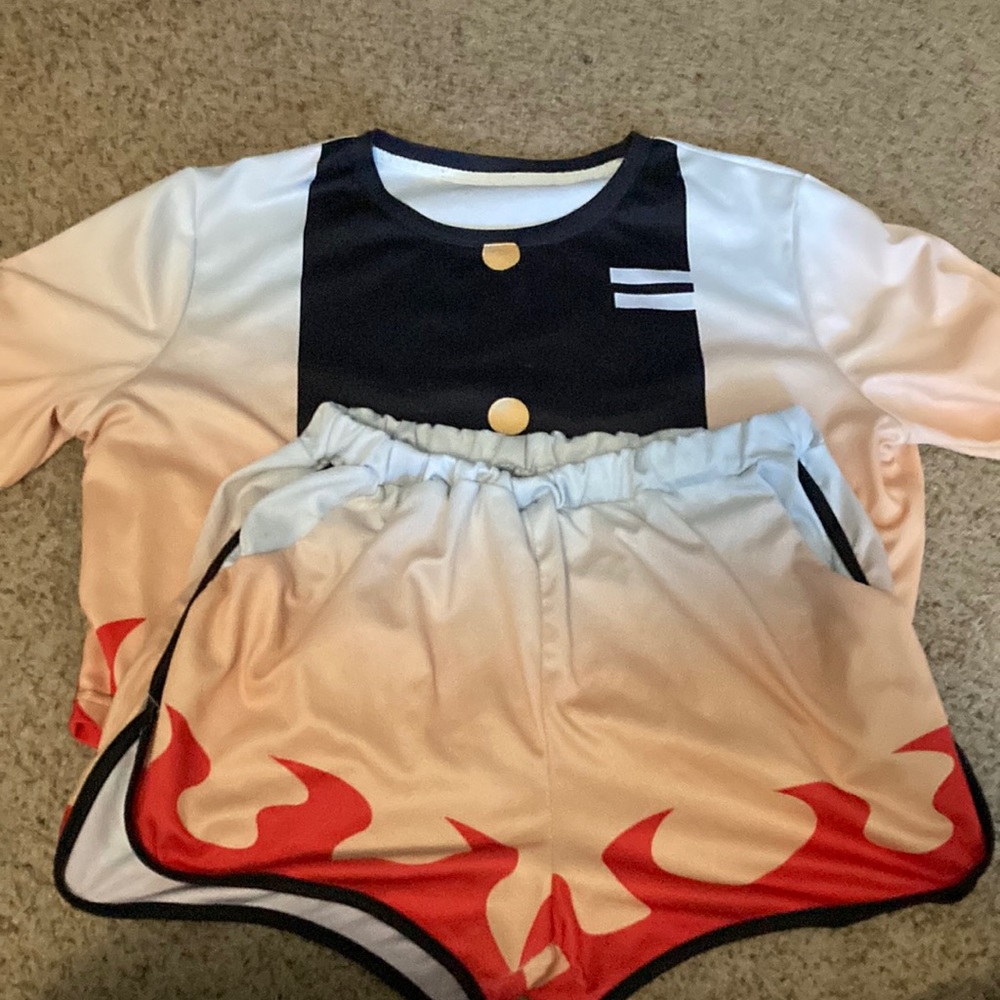 rengoku anime pajama shirt + shorts set